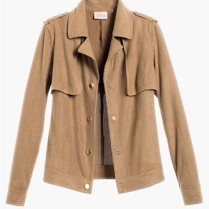 Chico’s Size 0 Foiled Perforated Faux Suede Jacket Tan Metallic